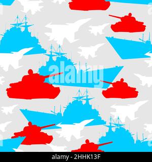 February 23 pattern seamless. Tank and aircraft. Defenders of the Fatherland Day. Background military holiday in Russia. Stock Vector