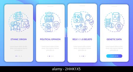 Types of personal information blue gradient onboarding mobile app screen Stock Vector