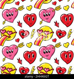 Love seamless pattern with comics cartoon characters. Valentines Day design. Vector illustration Stock Vector