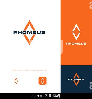 Rhombus flat minimal style vector logo concept. Arrow up and down, forward and backward, isolated icon. Geometric shape for business, vector isolated Stock Vector