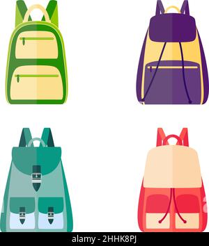 Set of colorful backpacks, vector illustration Stock Vector