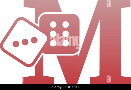 Letter M with dice two icon logo template vector Stock Vector