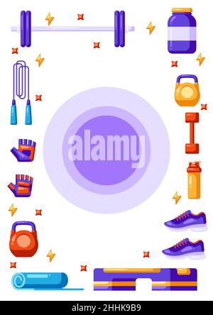 Frame with fitness equipment. Sport bodybuilding items illustration ...