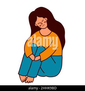 sad girl with depression and hugging her knees Stock Vector
