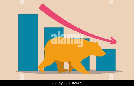 Bear stock market and forex sell index. Trend graph down and economic risk recession vector illustration concept. Investor loss money and idea forecas Stock Vector