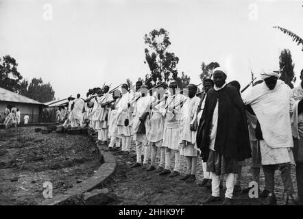 Abyssinian War September 1935.Tribesmen and Chieftains arriving in Addis Ababa to pledge there loyalty to emperor Haile Selassie following the invasion of Ethiopia by Italian forces. Stock Photo