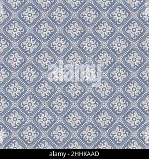French blue doodle motif linen seamless pattern. Tonal country cottage ...