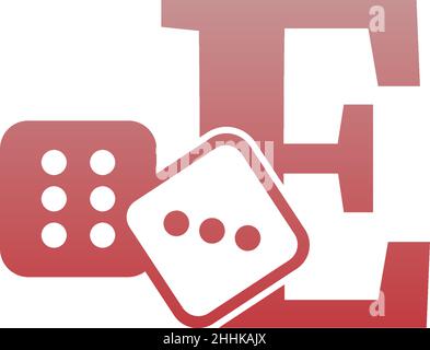 Letter E with dice two icon logo template vector Stock Vector