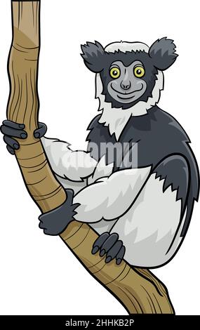 Cartoon illustration of funny indri animal character Stock Vector