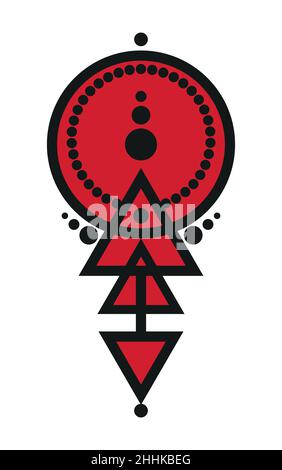 abstract Geometric Tattoo, magic logo design, astrology, alchemy, boho style. Black and red arrow mystic sign with geometric shapes. Vector isolated Stock Vector