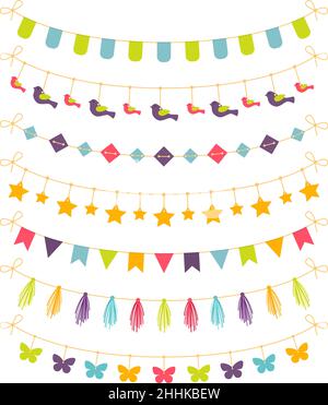Set of colorful garlands, vector illustration Stock Vector