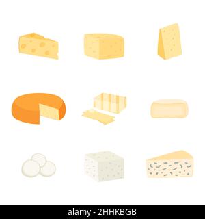 Set of different kinds of cheese, vector illustration Stock Vector