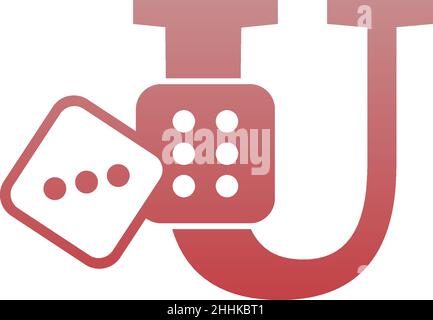 Letter U with dice two icon logo template vector Stock Vector