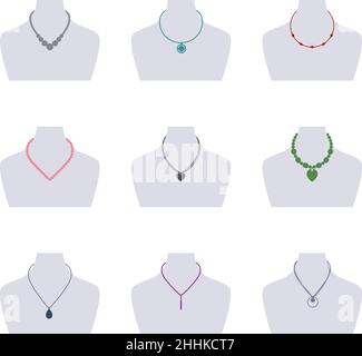 Set of women's necklaces, vector illustration Stock Vector