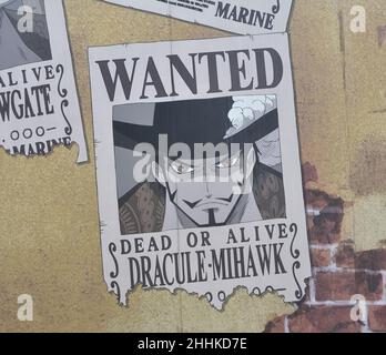 Wanted poster for character Dracule Mihawk of Japanese manga One Piece Stock Photo