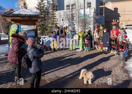 Banff, Alberta, Canada - January 23 2022 : Banff Snowdays winter event. Banff National Park, Canadian Rockies. Stock Photo