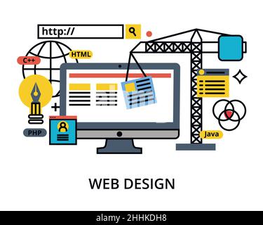 Modern editable flat line vector set of abstact web design process, responsive and graphic design Stock Vector