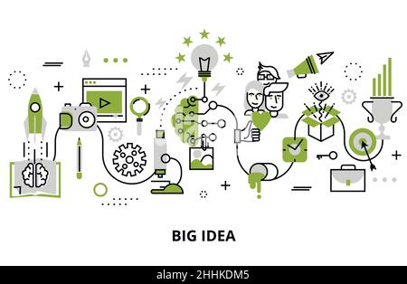 Modern flat thin line design vector illustration, concept of creative big idea in greenery color, for graphic and web design Stock Vector