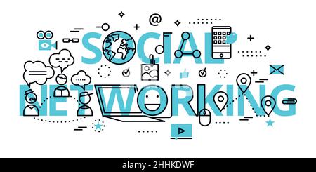 Modern flat thin line design vector illustration, concept of social networking, for graphic and web design Stock Vector