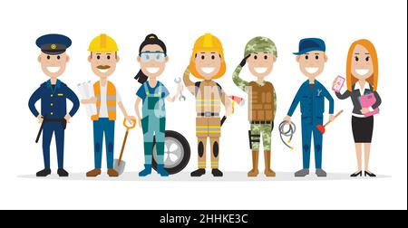 Set of people related to the different professions such as policeman, builder and others, vector illustration Stock Vector