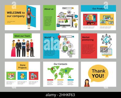 Business presentation. Modern flat line compositions and elements for infographic, flyers, slides, banner and web design Stock Vector