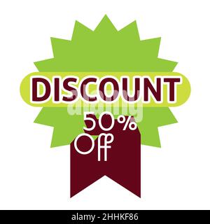 Discount label, flat vector illustration for graphic and web design Stock Vector