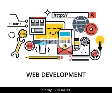 Modern editable flat line vector set of abstact web development process, responsive and graphic design Stock Vector