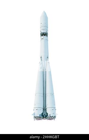 A white space rocket is isolated on a white background. Stock Photo