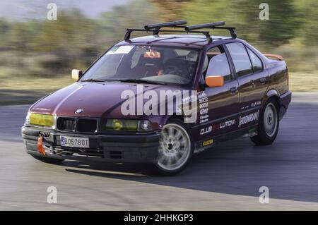 Modified and tuned BMW E34 for drifting on the track Stock Photo