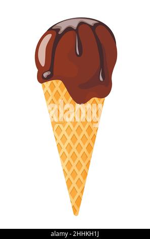 Chocolate ice cream on white background, flat vector illustration Stock Vector