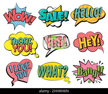 Set of speech bubbles in retro style. Vector illustration isolated on white background Stock Vector
