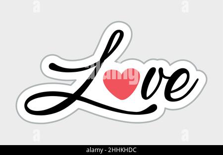 Love sticker in retro style. Vector illustration isolated on white background Stock Vector