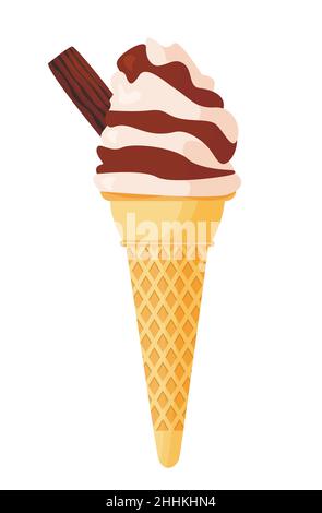 Chocolate ice cream on white background, flat vector illustration Stock Vector
