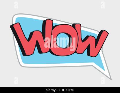 Wow sticker in retro style. Vector illustration isolated on white background Stock Vector