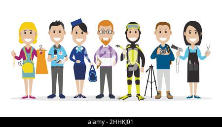 Set of people related to the different professions such as seamstress, journalist and others, vector illustration Stock Vector