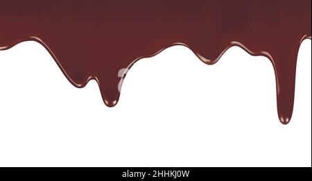 Melted chocolate dripping on white background, realistic vector illustration Stock Vector