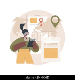 Smart delivery tracking abstract concept vector illustration. Track your orders, delivery status online, application software, package, international freight, express shipment abstract metaphor. Stock Vector