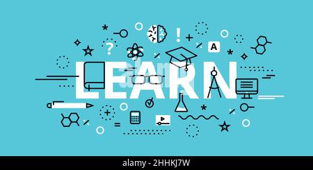 Modern flat thin line design vector illustration, learn concept, for graphic and web design Stock Vector