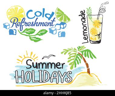 Set of fruit labels and stickers. Vector illustration in watercolor style, for graphic and web design Stock Vector