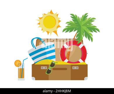 Open travel valise, travelling concept, 3d isometric vector illustration for web design Stock Vector
