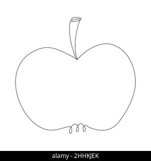 Apple silhouette in line art style. Whole apple in simple outline. Minimalist vector continuous line drawn fruit Stock Vector
