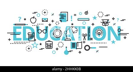 Modern flat thin line design vector illustration, education concept, for graphic and web design Stock Vector