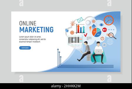 Creative website template of web page for online marketing, vector illustration Stock Vector