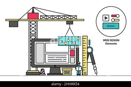 Modern editable flat line vector of abstract web design elements Stock Vector