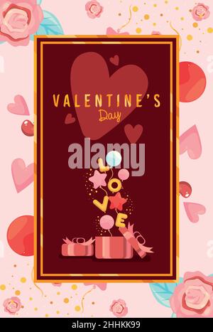 valentines day golden frame Stock Vector