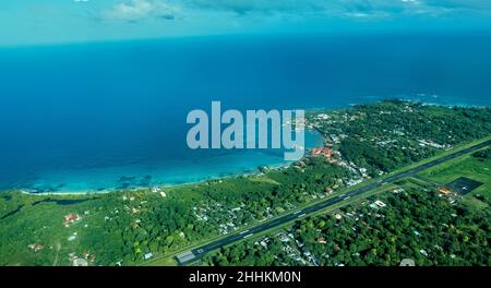 Aerial view of South West Bay and airport on Big Corn Island, Nicaragua Stock Photo