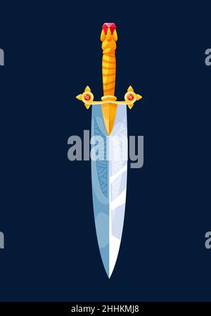 Magical cartoon dagger steel blade, Medieval sword or knight knife ...