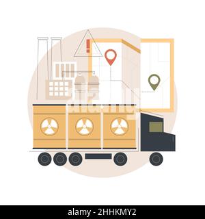 Transport of dangerous goods abstract concept vector illustration. Dangerous goods transport, different hazard classes, chemical factory, container for liquid, barrels storage abstract metaphor. Stock Vector