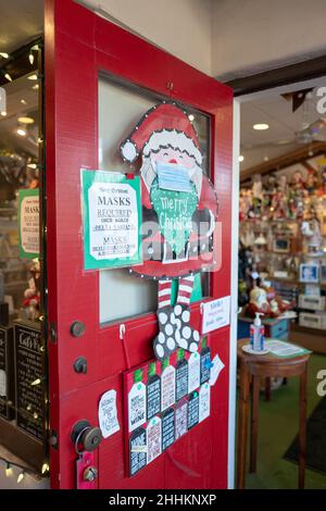 Facade of Kris Kringle, a Christmas store open year round, Carmel, California, September 5, 2021. Photo courtesy Sftm. Stock Photo