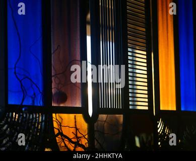 Geometric abstract multicolored background in interior design Stock Photo